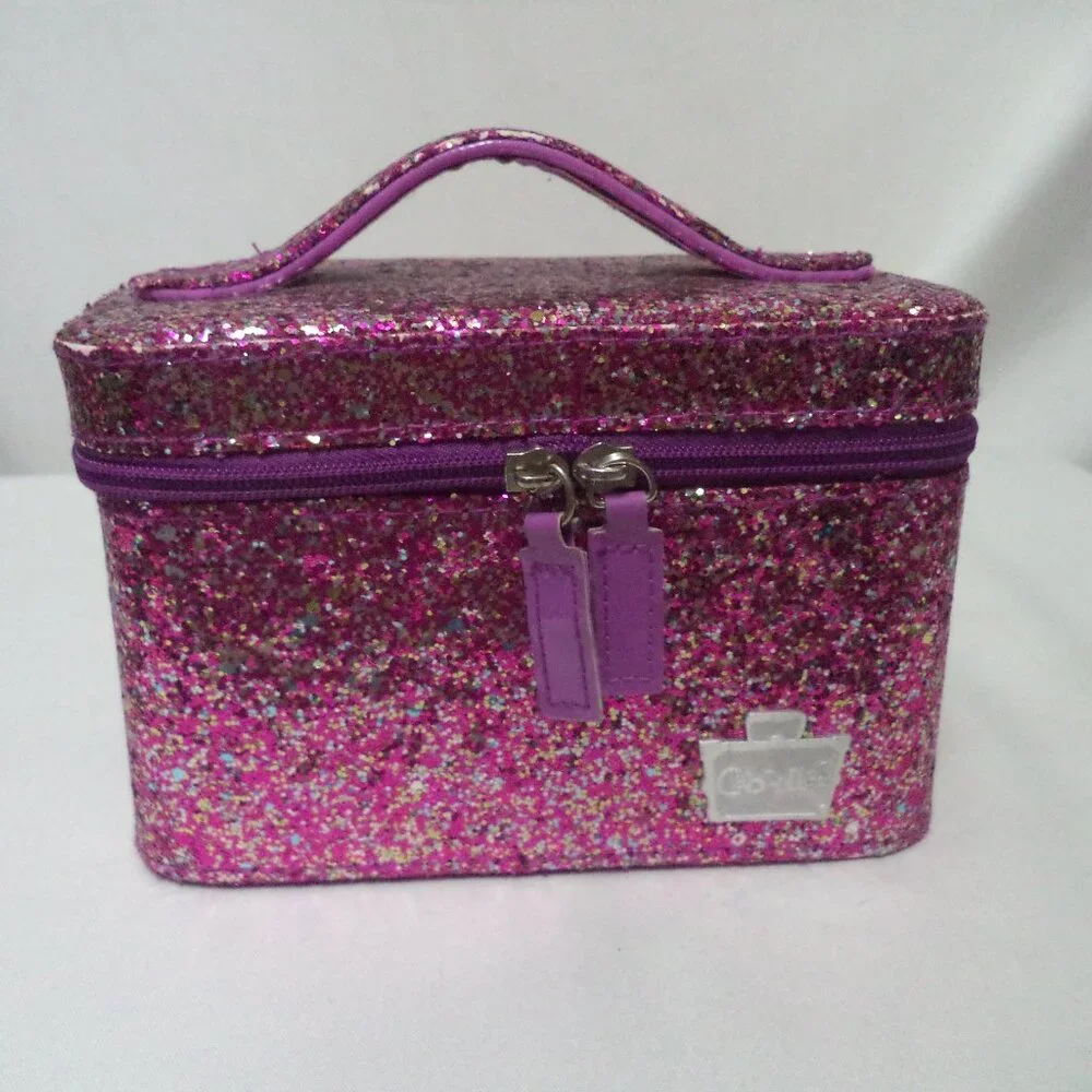 Caboodles Travel Case Glitter Small inside mirror Travel purple silver 4.5